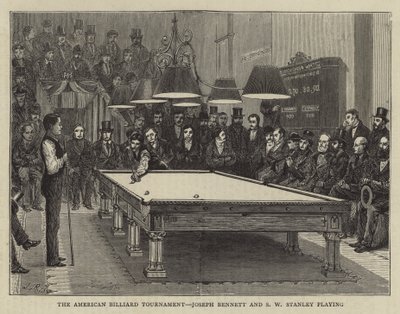 Le tournoi de billard américain, Joseph Bennett et S W Stanley jouant (gravure) - English School