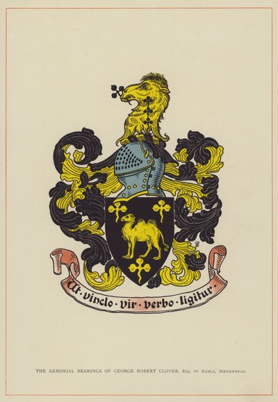 Les armoiries de George Robert Clover, Esquire of Ramle, Birkenhead (lithographie couleur) - English School