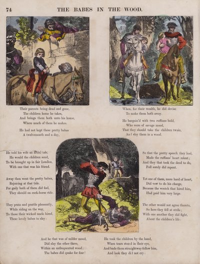 Les enfants dans la forêt (gravure en couleur) - English School