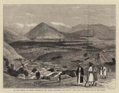 Le Bala Hissar, actuellement assiégé par les insurgés afghans, et la ville de Kaboul, depuis la partie supérieure de la citadelle - English School