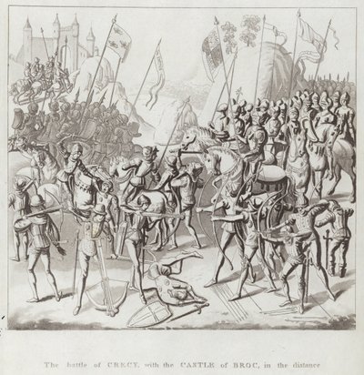 La bataille de Crécy, avec le château de Broc, au loin - English School