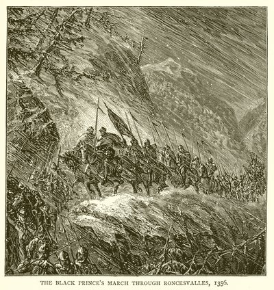 La marche du Prince Noir à travers Roncesvalles, 1356 - English School