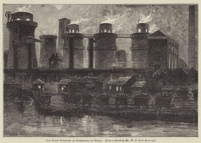 Les hauts fourneaux de Summerlea la nuit (gravure) - English School