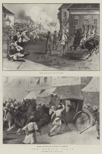 Les émeutes de Bombay (lithographie) - English School