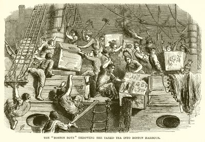 Les garçons de Boston jetant le thé taxé dans le port de Boston - English School