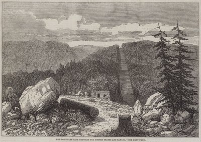 La ligne de démarcation entre les États-Unis et le Canada (gravure) - English School