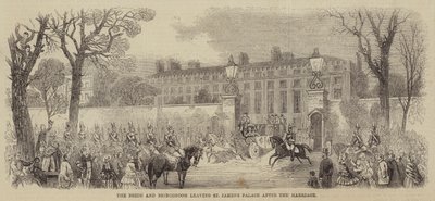 Les mariés quittant le palais de St James après le mariage - English School