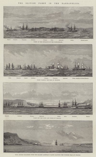 La flotte britannique dans les Dardanelles (gravure) - English School