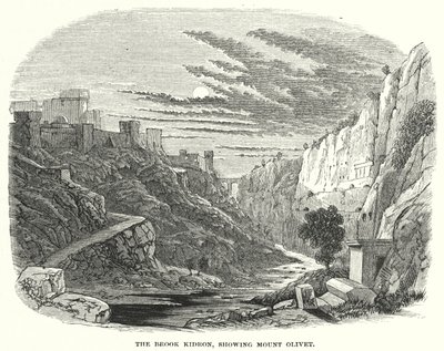 Le Torrent du Cédron, montrant le Mont des Oliviers (gravure) - English School