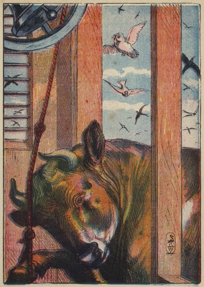 Le Taureau Sonnant la Cloche (lithographie en couleur) - English School