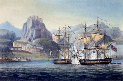 La capture du Var par le HMS Belle Poule au large de Corfou, 1809, de The Naval Chronology of Great Britain, par J. Ralfe - English School