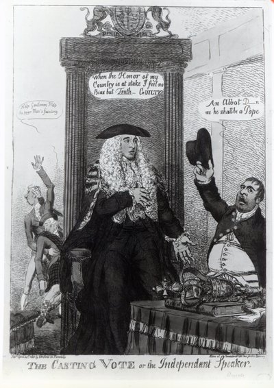 Le vote décisif, ou le président indépendant, caricature satirique montrant alors le Premier ministre, Henry Addington, 1805 - English School