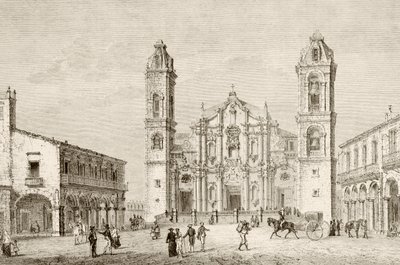 La cathédrale de La Havane, Cuba (lithographie) - English School