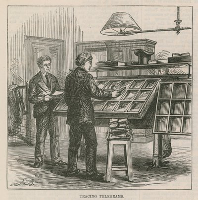Établissement télégraphique du bureau de poste central : traçage des télégrammes - English School