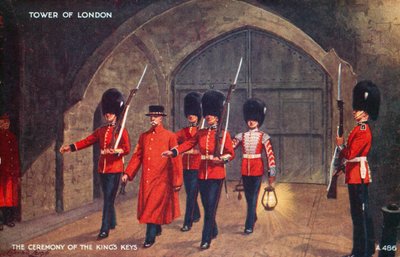 La cérémonie des clés du roi, Tour de Londres (lithographie couleur) - English School