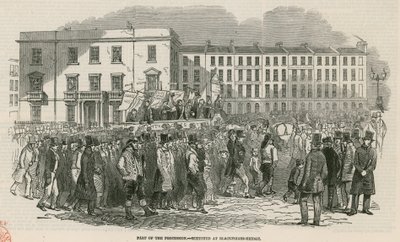 La réunion chartiste sur Kennington Common en 1848, partie de la procession - esquissée à Blackfriars Bridge - English School