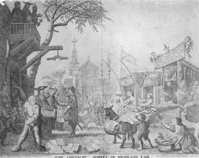 Le Marché des Chevaliers, ou la Foire des Highlands, publié par George Bickham le Jeune, 1745 - English School