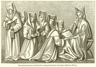 Les nonnes cisterciennes de Valladolid recevant leur charte de la reine Maria de Molina - English School