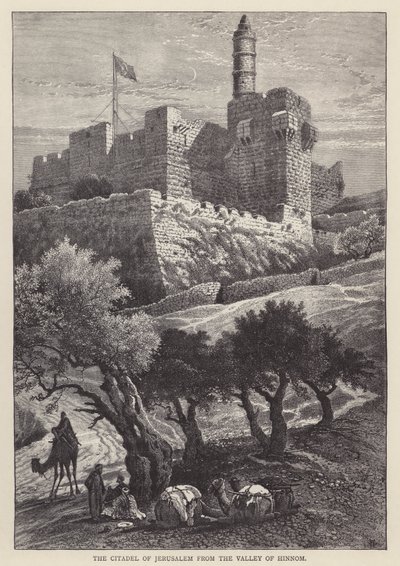 La citadelle de Jérusalem depuis la vallée de Hinnom (gravure) - English School