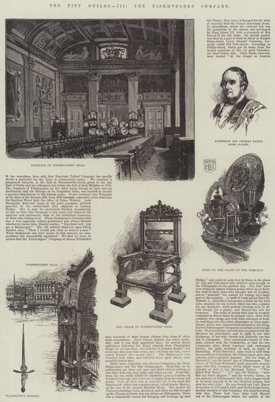 Les guildes de la ville, la compagnie des poissonniers (gravure) - English School