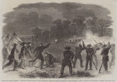 La guerre civile en Amérique, attaque sur les piquets de la garde Garibaldi sur la branche est du Potomac (gravure) - English School
