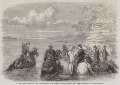 La guerre civile en Amérique, "Ma reconnaissance avec le général Sickles dans le Potomac" (gravure) - English School