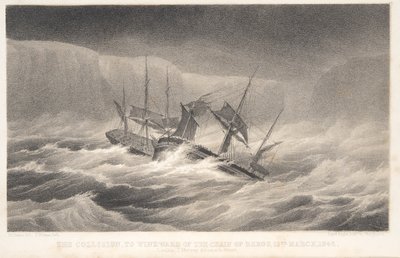 La collision, extrait de Voyage of Discovery and Research in the Southern and Antarctic Regions par le capitaine Sir James Clark Ross, pub. 1847 (gravure) - English School