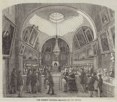 La salle du conseil municipal au Guildhall (gravure) - English School