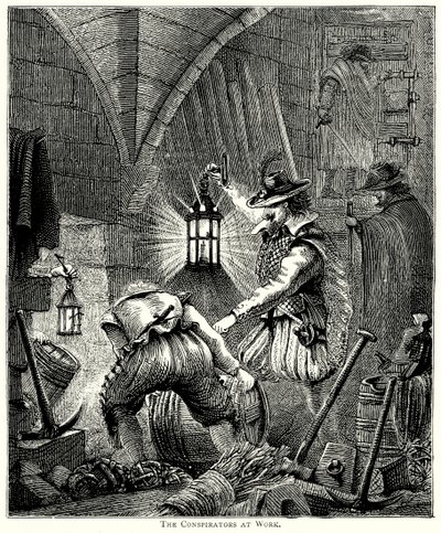 Les conspirateurs au travail (gravure) - English School