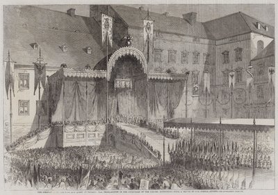 Le couronnement du roi et de la reine de Prusse, la proclamation dans la cour du Schloss, Königsberg - English School