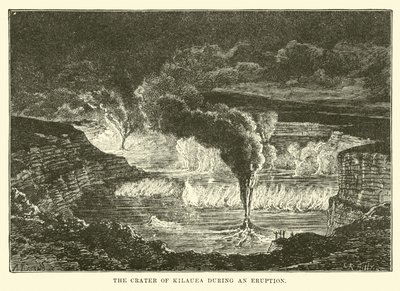 Le cratère de Kilauea pendant une éruption - English School