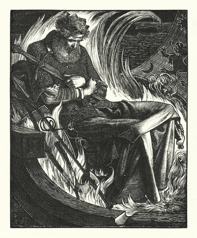 La mort du roi Warwolf (gravure) - English School
