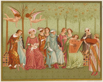 Le rêve de la vie. Costume italien du XIVe siècle - English School