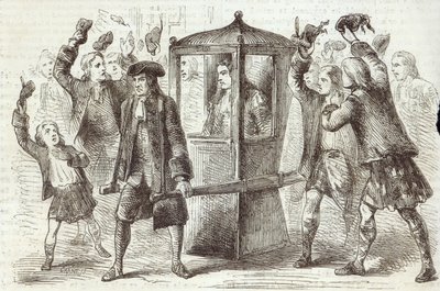 Le duc de Hamilton se rendant à la Chambre du Parlement écossais - English School