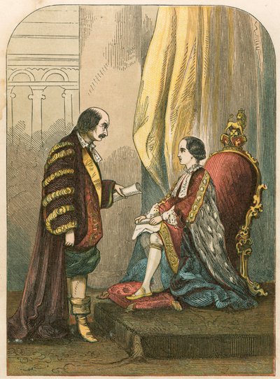 Le Duc de Northumberland persuadant Édouard VI de changer la succession - English School