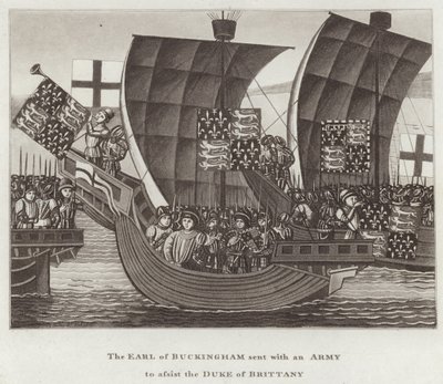 Le comte de Buckingham envoyé avec une armée pour assister le duc de Bretagne - English School