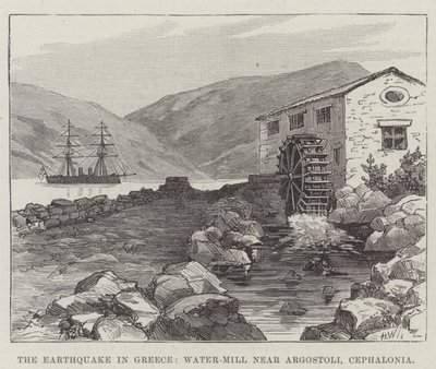 Le tremblement de terre en Grèce, moulin à eau près d