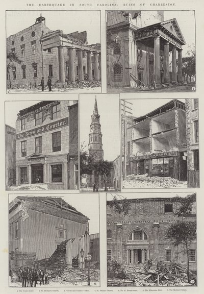 Le tremblement de terre en Caroline du Sud, ruines de Charleston (gravure) - English School