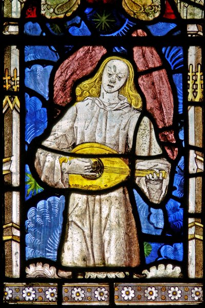 La fenêtre est représentant un ange musicien avec luth - English School