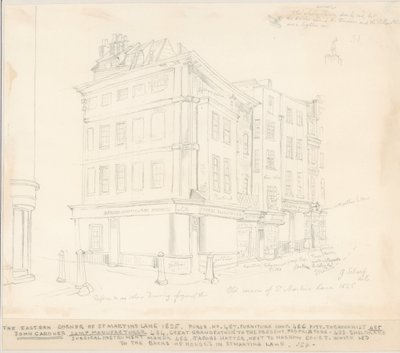 Le coin est de St Martins Lane, Londres, 1825 - English School