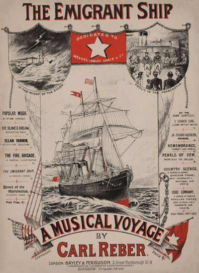 Le navire émigrant, couverture de partition musicale victorienne - English School