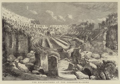 Les fouilles au Colisée, Rome (gravure) - English School