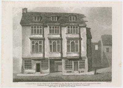 La taverne du Faucon sur Bankside, Southwark. Comme elle apparaissait en 1805 - English School