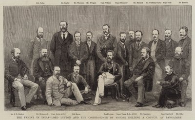 La famine en Inde, Lord Lytton et le commissaire de Mysore tenant un conseil à Bangalore - English School
