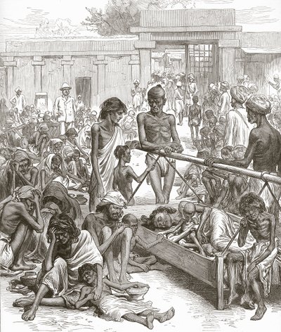La famine en Inde : Les indigènes attendant de l