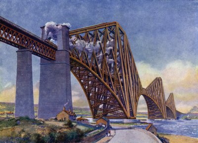 Le pont du Forth, le pont le plus merveilleux du monde (lithographie) - English School