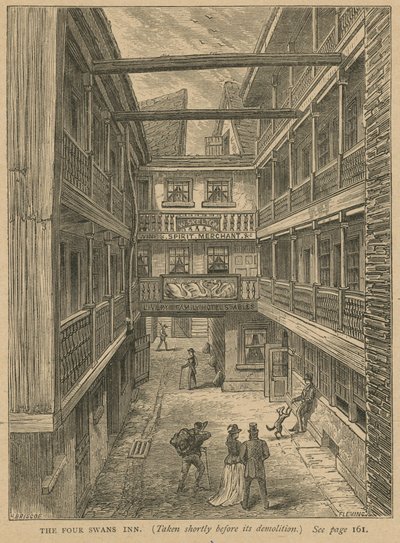 The Four Swans Inn, pris peu avant sa démolition - English School