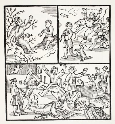 Le frère et le garçon, illustration de Chap-books du XVIIIe siècle par John Ashton, pub. 1882 - English School