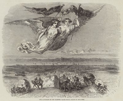Le rassemblement des nations, dessin allégorique par Johannot (gravure) - English School