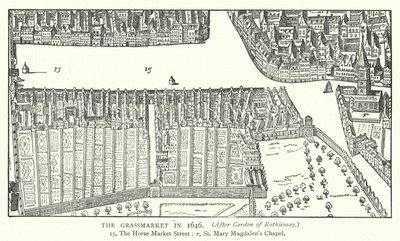 Le Grassmarket en 1646 (gravure) - English School